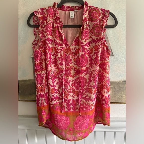 JOIE Orange Pink Floral Printed Sleeveless Blouse Tie Front Size XS - Picture 1 of 12